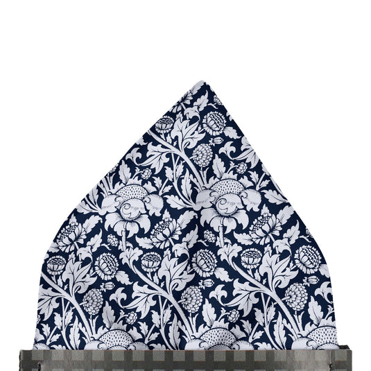 William Morris Sunflowers Navy Blue Pre-Folded Pocket Square