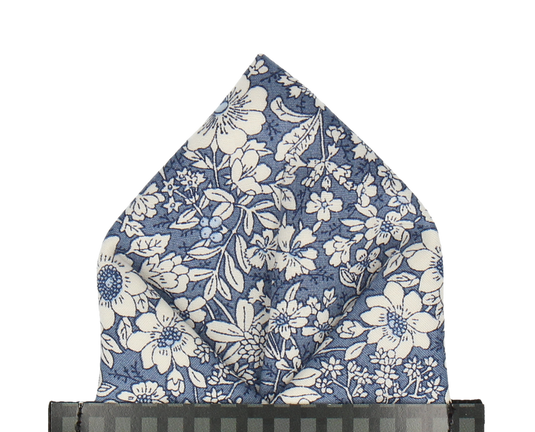 Copen Blue Floral Pocket Square