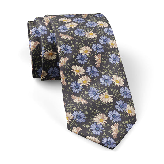 Blue Mix Daisies Navy Blue Tie