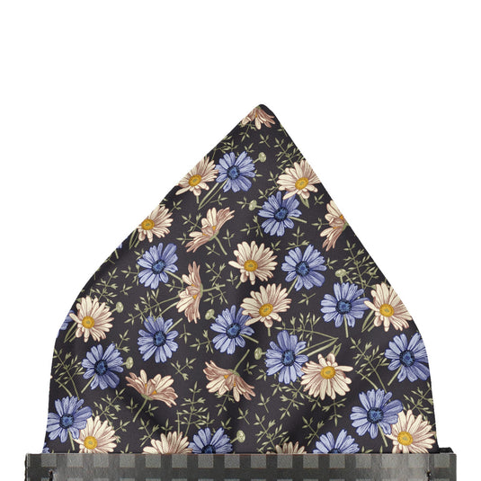 Blue Mix Daisies Navy Blue Pocket Square