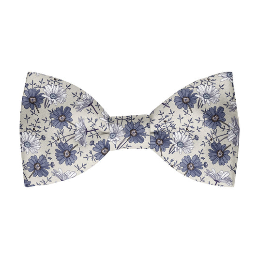 Blue Mix Daisies Pale Grey Bow Tie