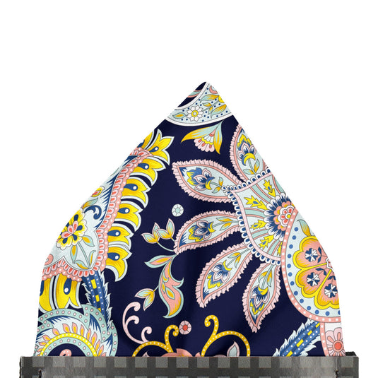 Large Colourful Paisley Navy Blue Pocket Square