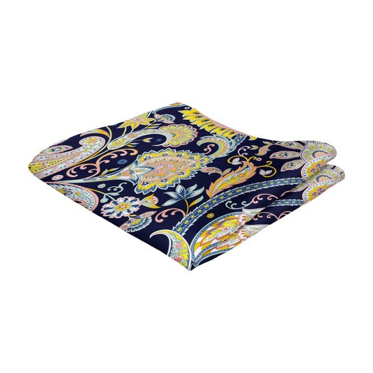 Large Colourful Paisley Navy Blue Pocket Square