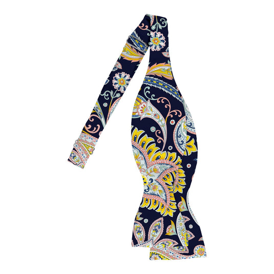 Large Colourful Paisley Navy Blue Bow Tie