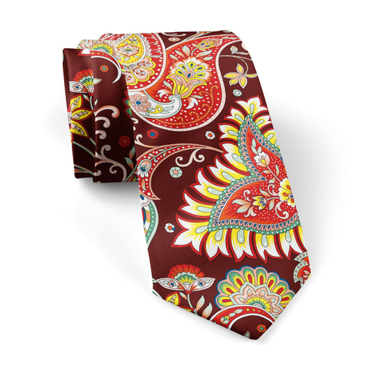 Large Colourful Paisley Burgundy Red Tie
