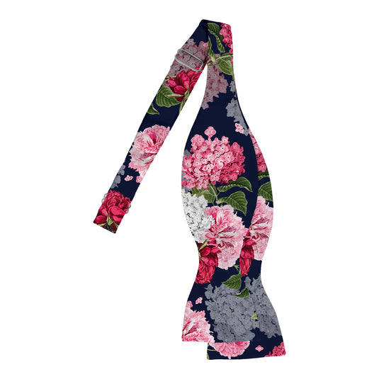 Pink Hydrangeas Navy Blue Floral Wedding Bow Tie
