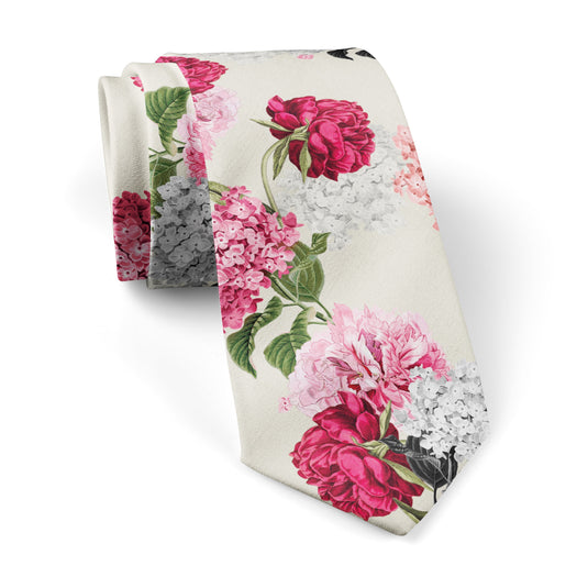 Pink Hydrangeas Oyster Cream Floral Wedding Tie