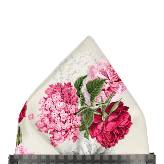Pink Hydrangeas Oyster Cream Floral Wedding Pocket Square