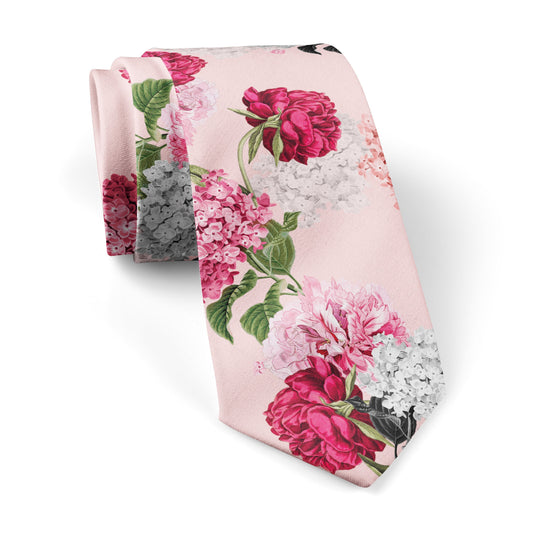 Pink and White Hydrangeas Floral Wedding Tie