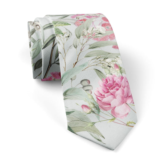 Floral Multicoloured Eucalyptus and Rose Pale Green Tie