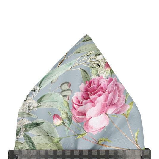 Floral Multicoloured Eucalyptus and Rose Grey Pocket Square