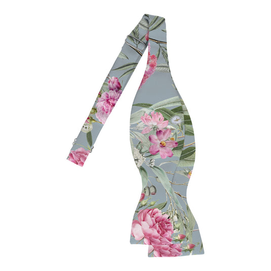 Floral Multicoloured Eucalyptus and Rose Grey Bow Tie
