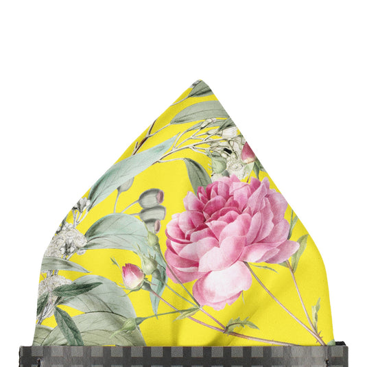 Floral Multicoloured Eucalyptus and Rose Bright Yellow Pocket Square