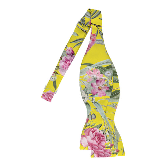 Floral Multicoloured Eucalyptus and Rose Bright Yellow Bow Tie