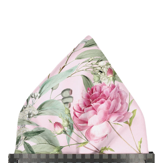 Floral Multicoloured Eucalyptus and Rose Pale Pink Pocket Square