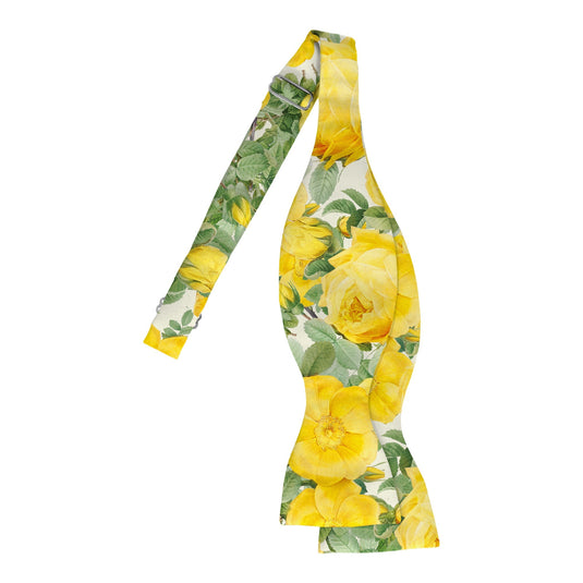 Bold Yellow Roses & Foliage White Bow Tie