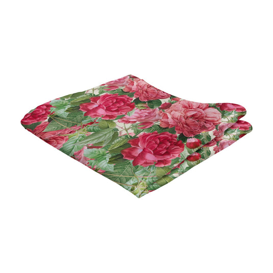 Bright Pink Roses & Foliage White Pocket Square