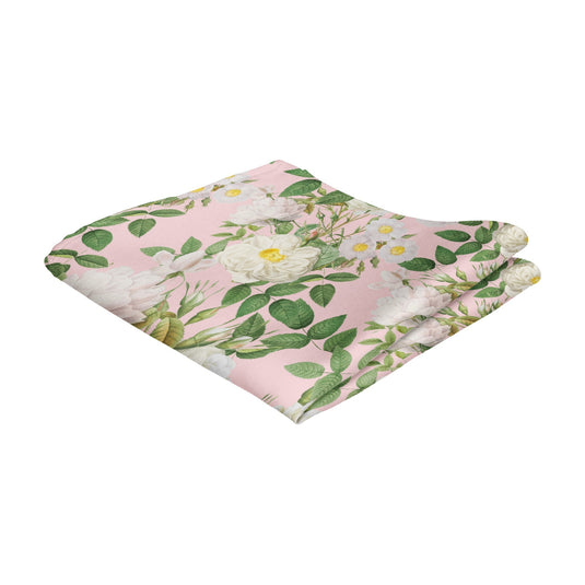 Large White Blossom Blush Pink Pocket Square