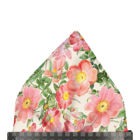 Coral & Pink Anemone Flower Bloom Pocket Square