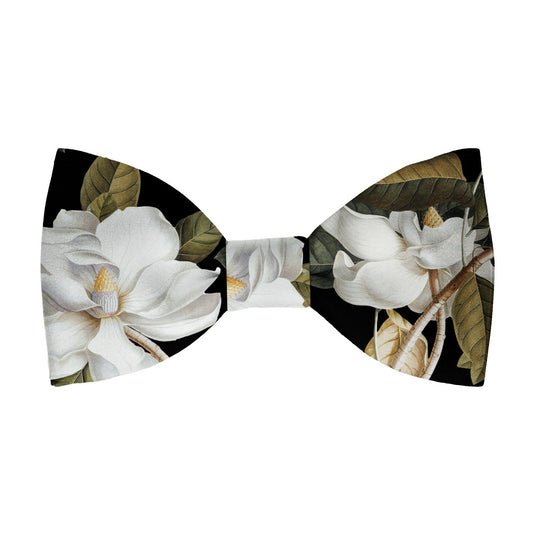 White Magnolia Flowers & Foliage Black Bow Tie