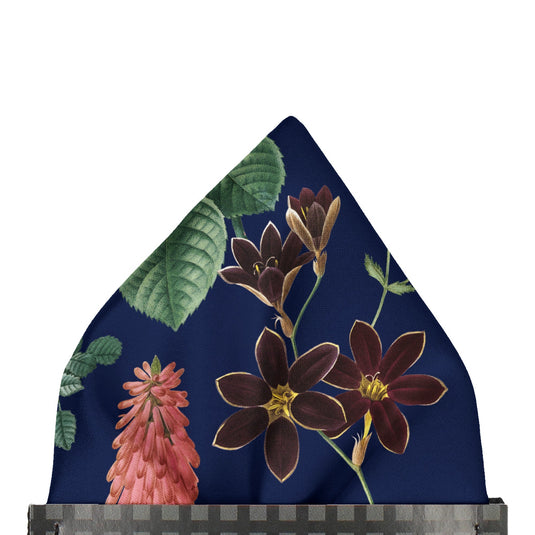 English Garden Multicolour Floral Prussian Blue Pocket Square