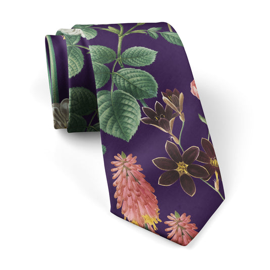 English Garden Multicolour Floral Purple Tie