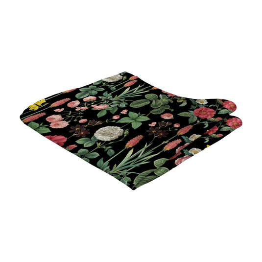 Border Plants Multicolour Floral Black Pocket Square