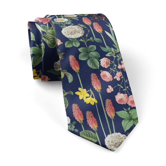 Border Plants Multicolour Floral Prussian Blue Tie