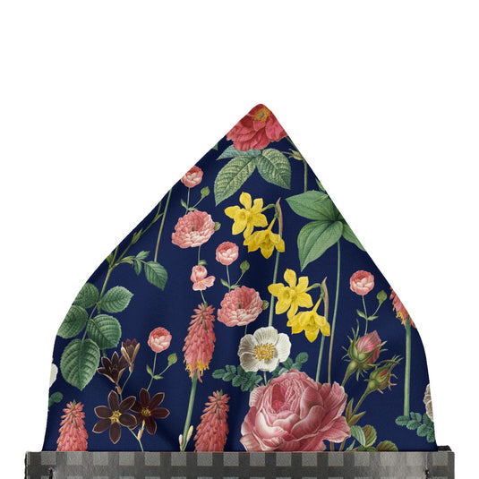 Border Plants Multicolour Floral Prussian Blue Pocket Square