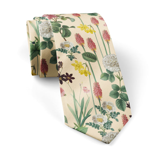 Border Plants Multicolour Floral Cream Tie
