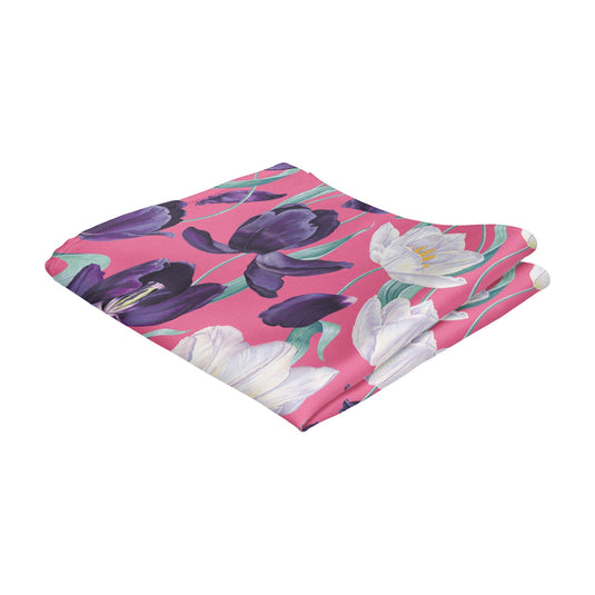 Large White & Purple Tulips Pink Pocket Square