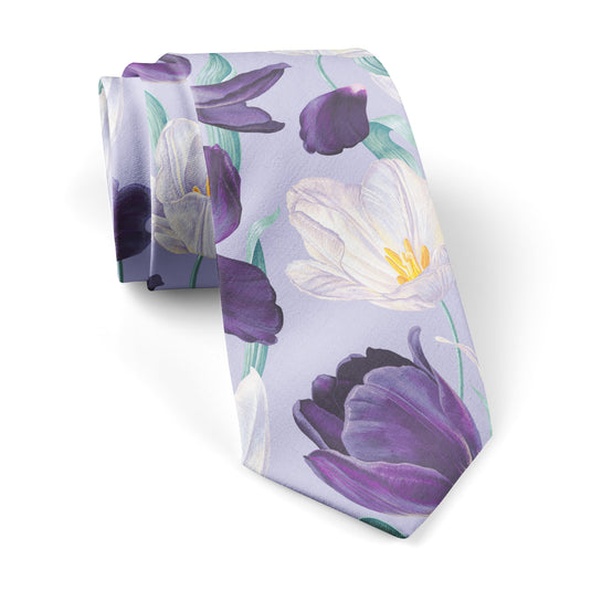 Large White & Purple Tulips Lilac Tie