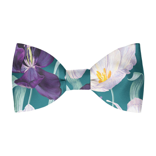 Large White & Purple Tulips Teal Bow Tie