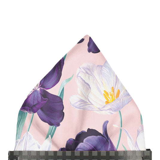 Large White & Purple Tulips Blush Pink Pocket Square
