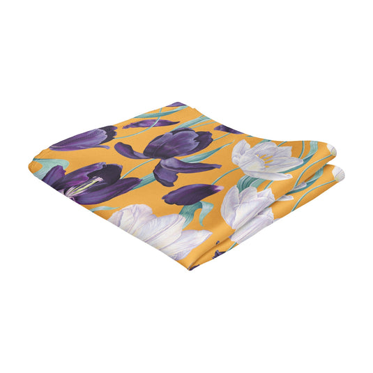 Large White & Purple Tulips Saffron Yellow Pocket Square
