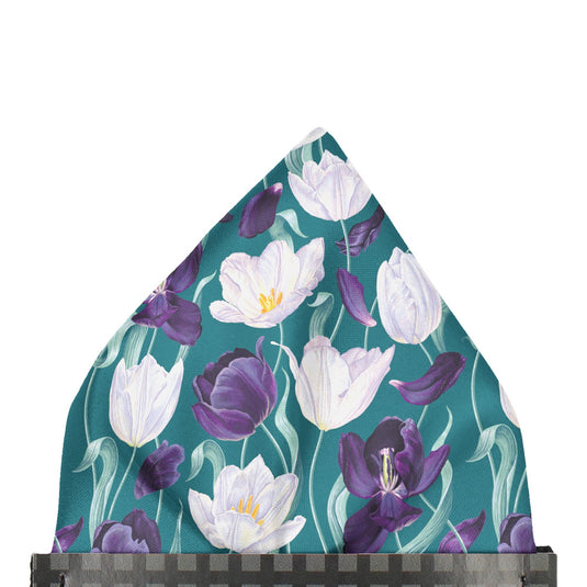 Blooming Tulip Flowers & Petals Teal Pocket Square