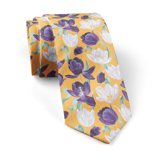 Blooming Tulip Flowers & Petals Saffron Yellow Tie