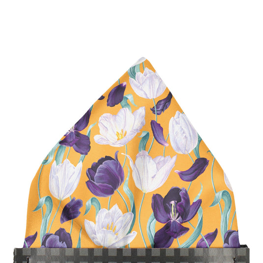 Blooming Tulip Flowers & Petals Saffron Yellow Pocket Square