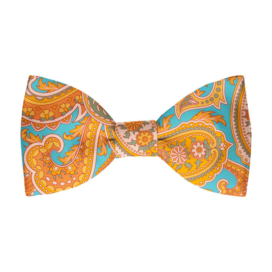 Bold Orange & Aqua Blue Paisley Print Bow Tie