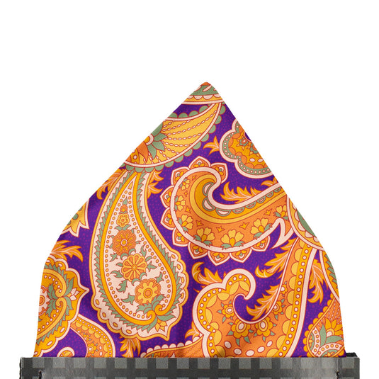 Bold Orange & Violet Purple Paisley Print Pocket Square