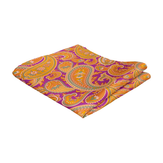 Bold Orange & Fuchsia Pink Paisley Print Pocket Square