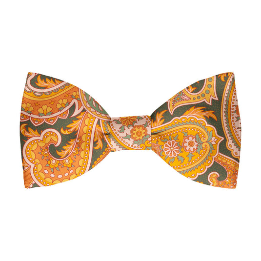 Bold Orange & Olive Green Paisley Print Bow Tie