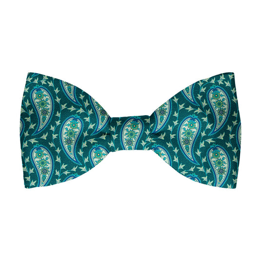 Green Teal and Blue Dancing Paisley Bow Tie