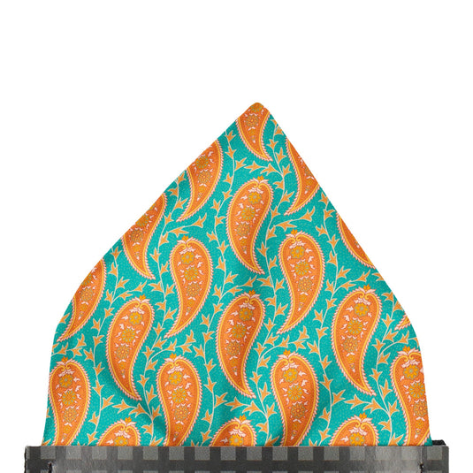 Orange and Teal Dancing Paisley Pocket Square