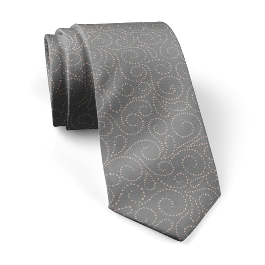 Swirled White Dots Mid Grey Tie