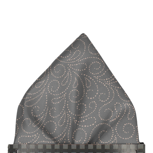 Swirled White Dots Mid Grey Pocket Square
