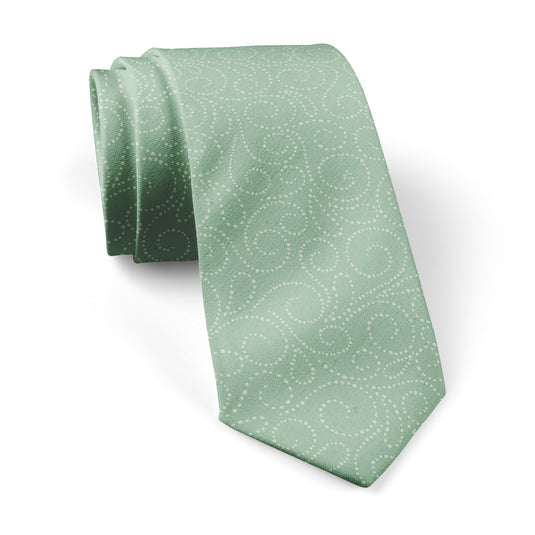 Swirled White Dots Soft Green Tie