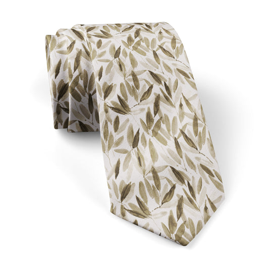 Abstract Watercolour Leaves Cream & Beige Tie