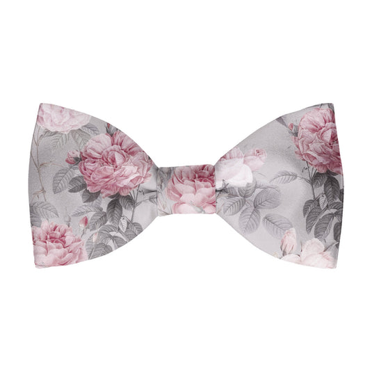 Vintage Floral Roses Soft Pink and Grey Bow Tie