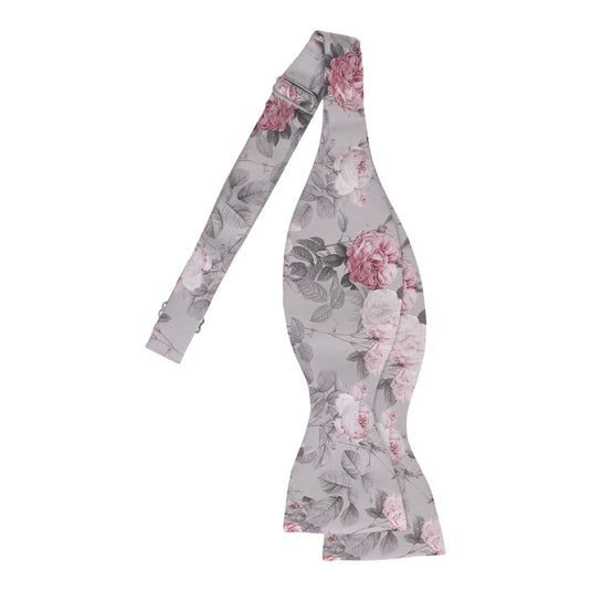 Vintage Floral Roses Soft Pink and Grey Bow Tie